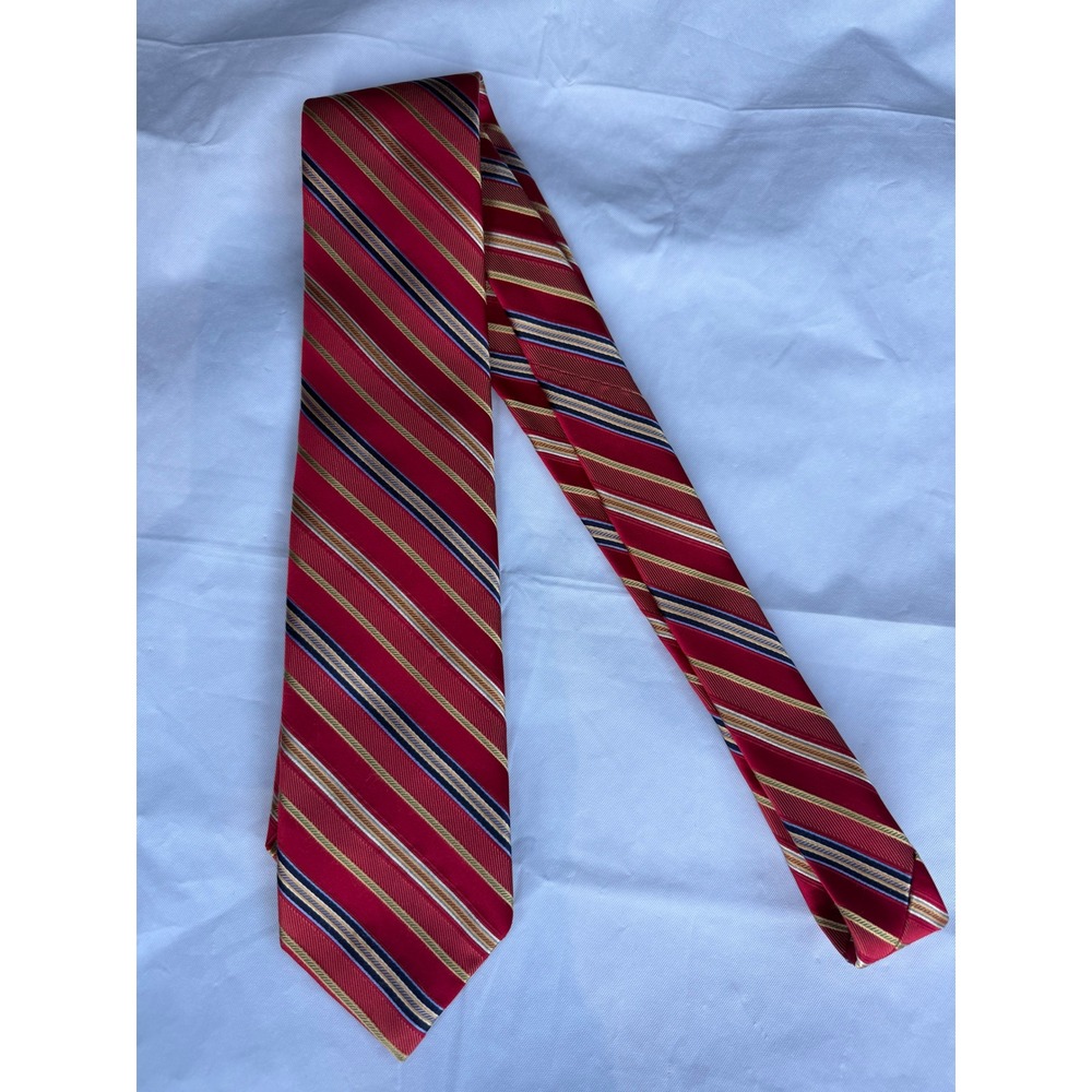 Robert Talbott Best of Class Nordstrom Red Gold Navy Striped Silk Tie Hand Sewn